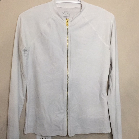 White/Gold Zipper Athletic Material Zip-Up Jacket - Picture 1 of 5